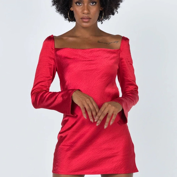 New- Princess Polly Satin Mini Dress * Color Red - Picture 2 of 12